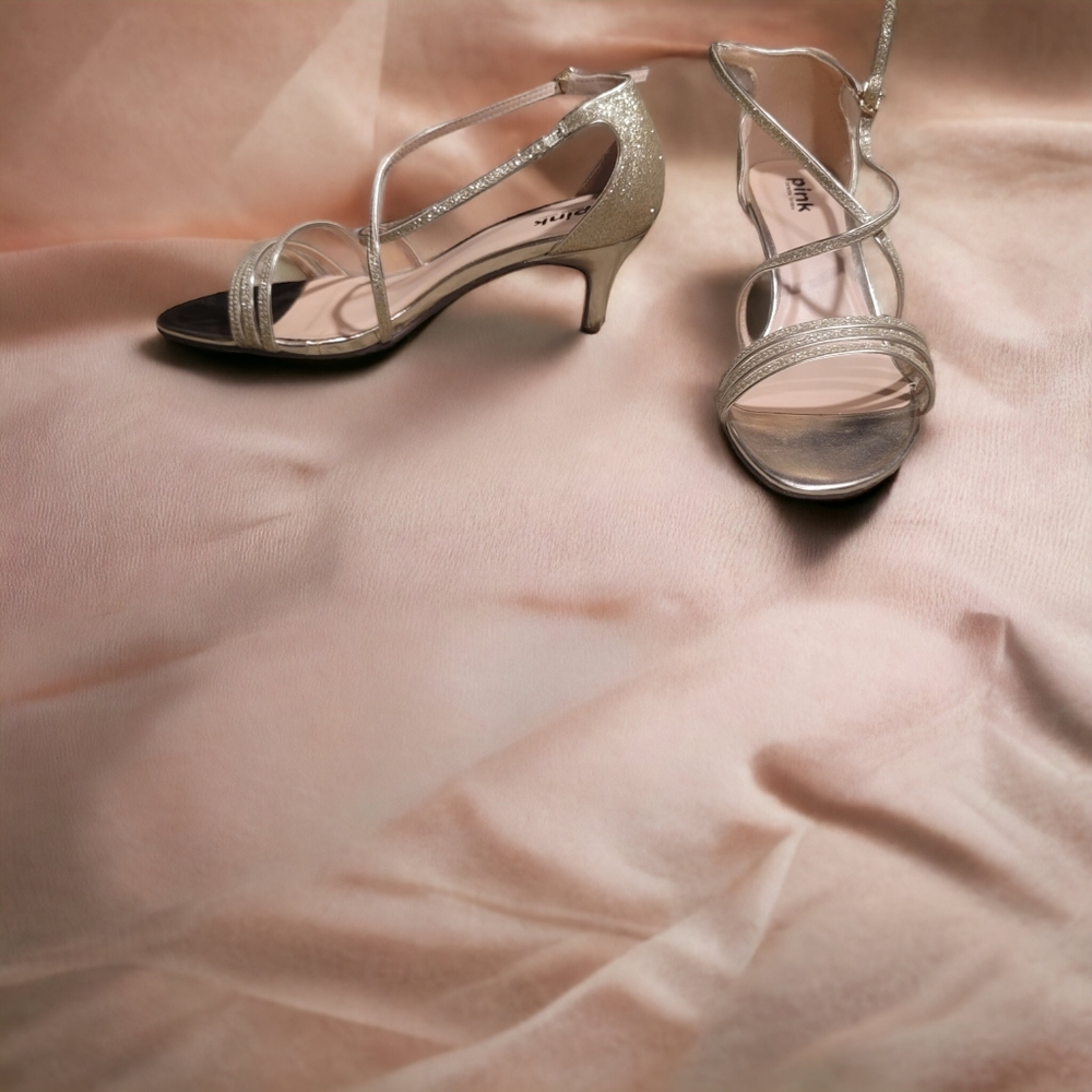 NWOT Pink Paradox London Gold Glitter Strappy Heels Size 8 - Picture 2 of 6